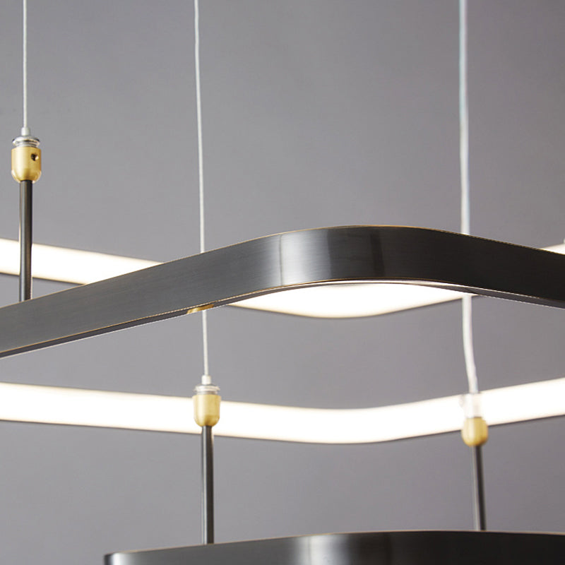 LED Bedroom Ceiling Pendant Light Modern Chandelier Light Fixture with Square Metal Shade