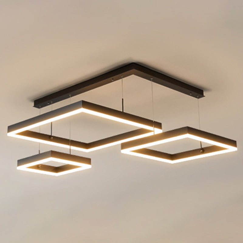 Squares Living Room Chandelier Light Fixture Metal LED Simple Chandelier Light Fixture in Black