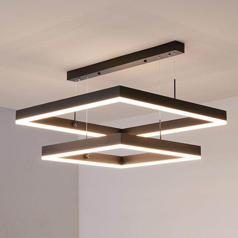 Squares Living Room Chandelier Light Fixture Metal LED Simple Chandelier Light Fixture in Black