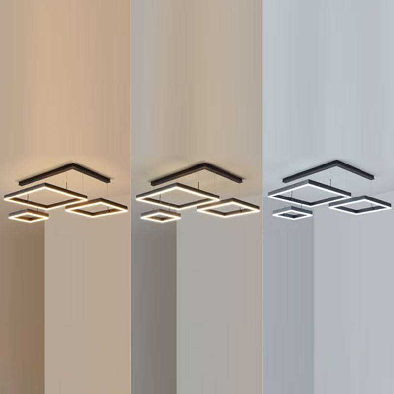 Squares Living Room Chandelier Light Fixture Metal LED Simple Chandelier Light Fixture in Black