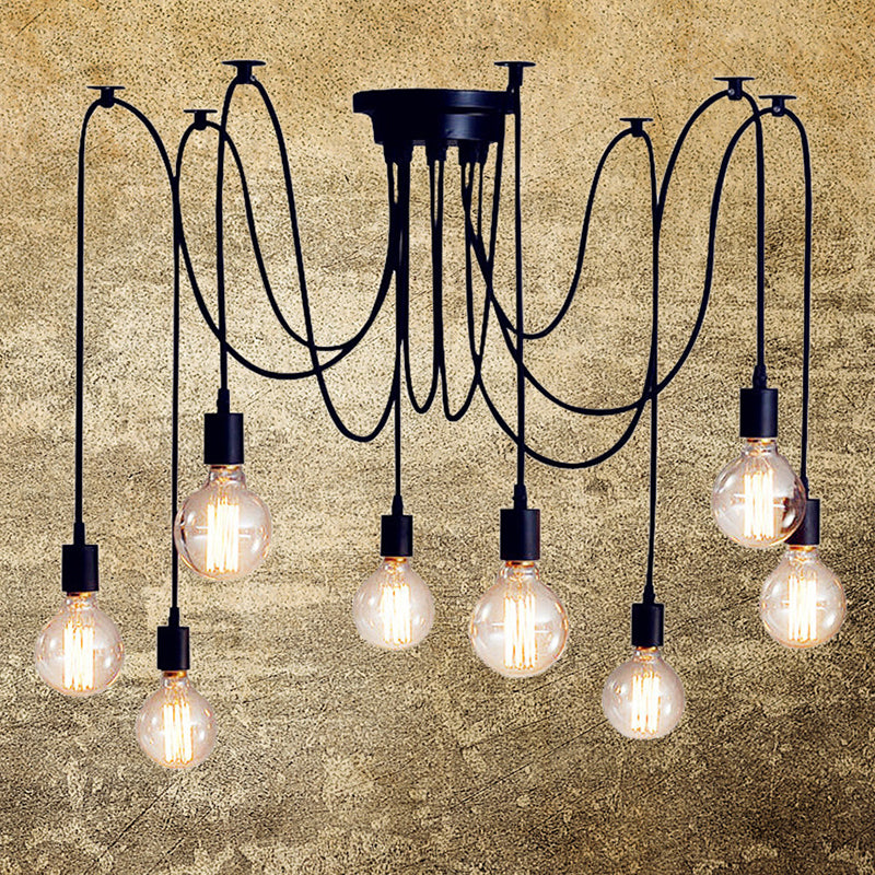 Black Pendant Lighting Fixture Industrial Style Metal Swag Multiple Pendant Light