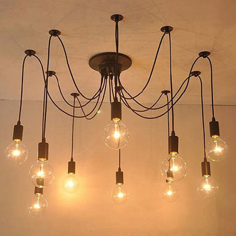 Black Pendant Lighting Fixture Industrial Style Metal Swag Multiple Pendant Light