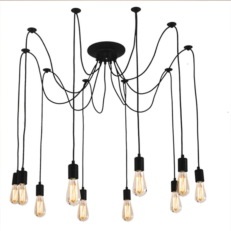 Black Pendant Lighting Fixture Industrial Style Metal Swag Multiple Pendant Light