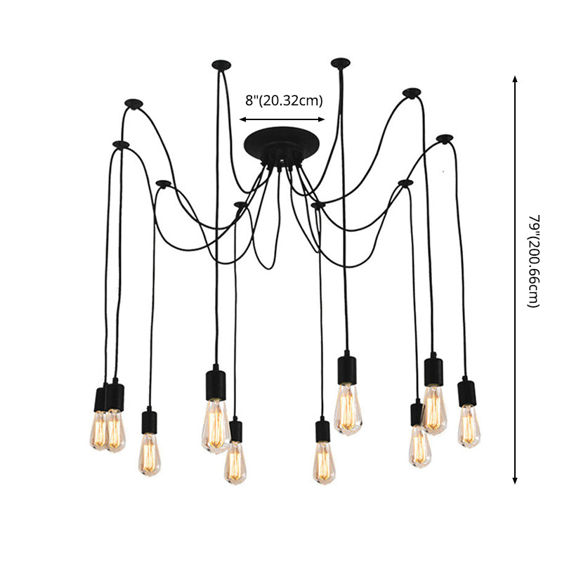 Black Pendant Lighting Fixture Industrial Style Metal Swag Multiple Pendant Light