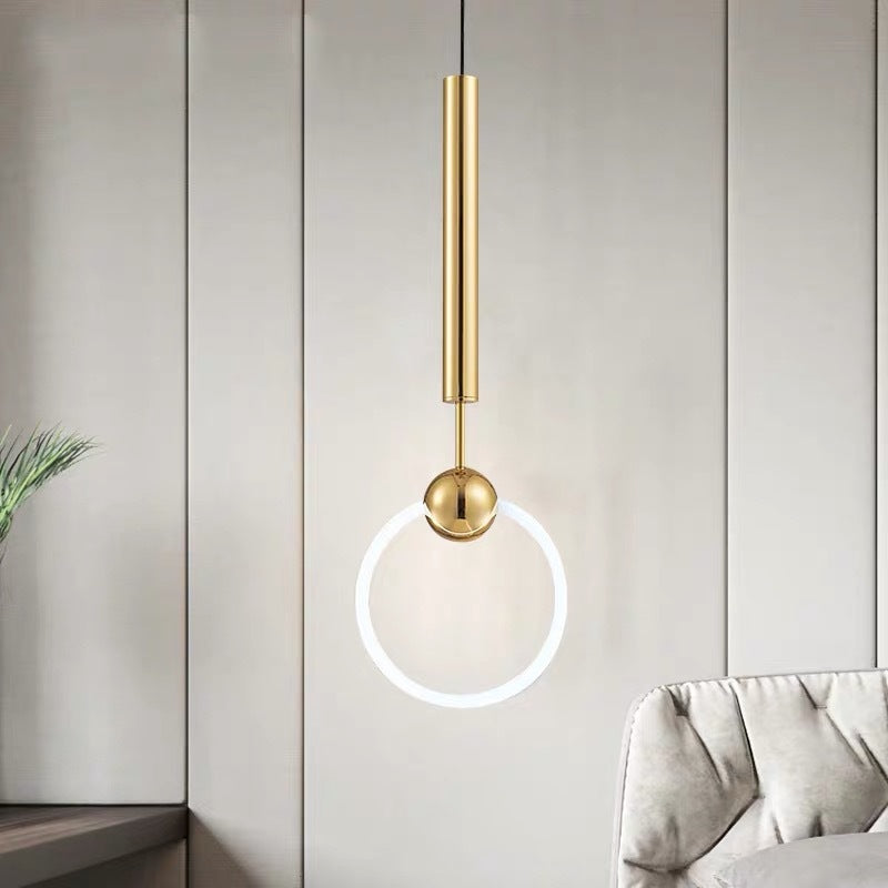 Circle Pendant Lighting Minimalist Metal LED Bedroom Down Lighting Pendant in White