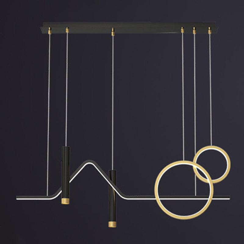 Isola di sospensione lineare contemporanea Light Metal Led Room Isola lampadario in oro-nero