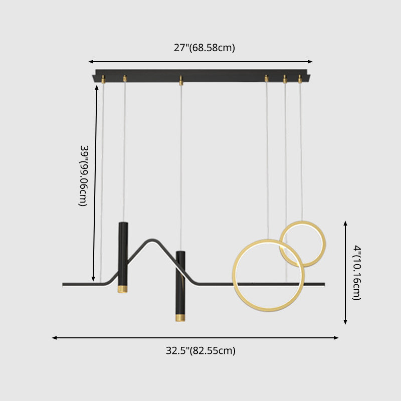 Isola di sospensione lineare contemporanea Light Metal Led Room Isola lampadario in oro-nero