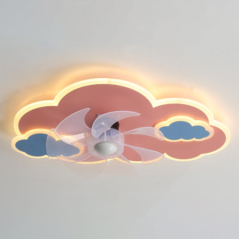 Cartoon Geometric LED Fan Light Fixture Acrylic Kids Bedroom Semi Flush Mount Light in Pink