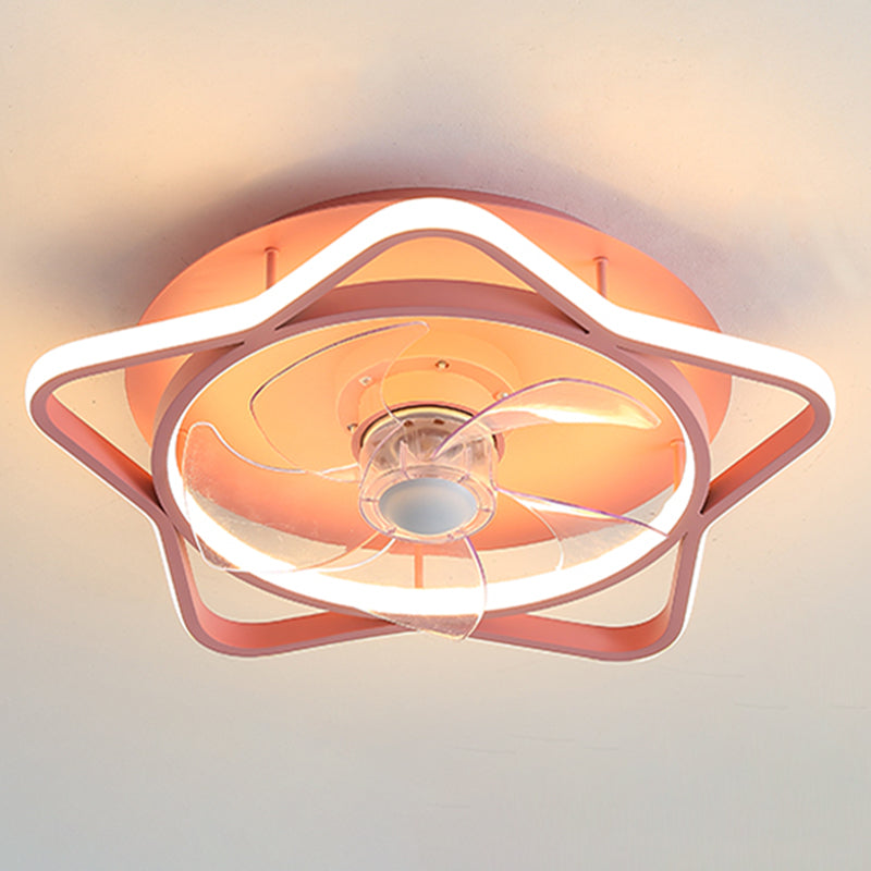 Cartoon Geometric LED Fan Light Fixture Acrylic Kids Bedroom Semi Flush Mount Light in Pink