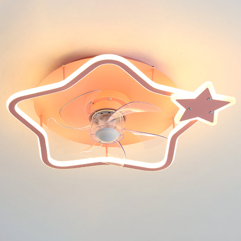 Cartoon Geometric LED Fan Light Fixture Acrylic Kids Bedroom Semi Flush Mount Light in Pink