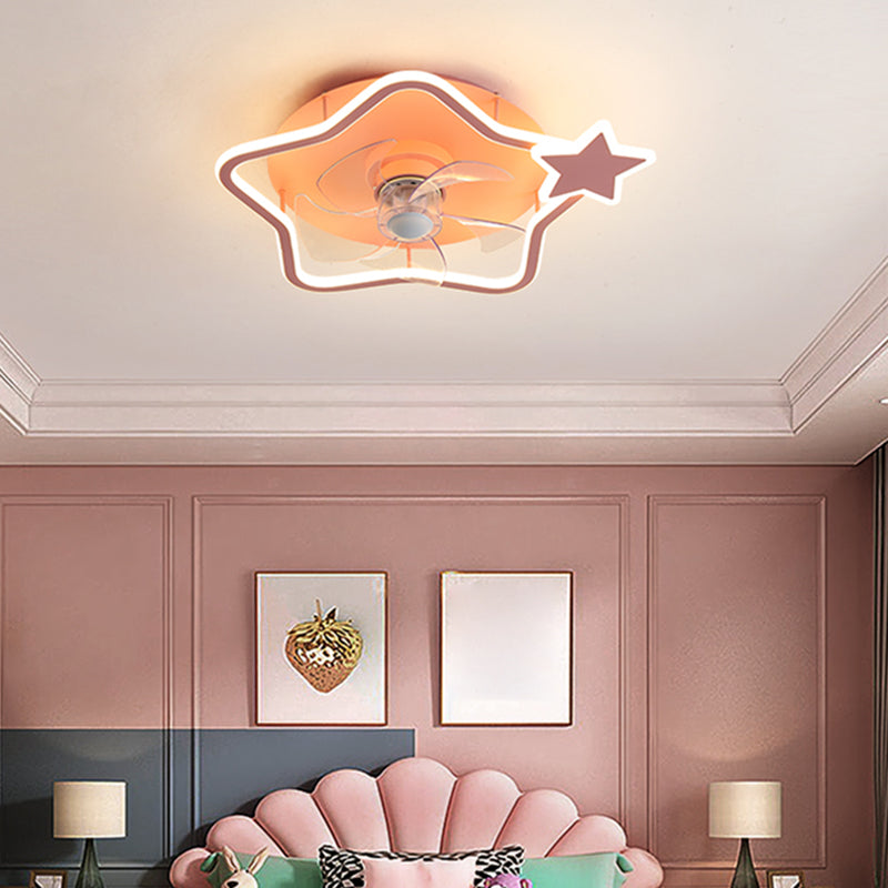 Cartoon Geometric LED Fan Light Fixture Acrylic Kids Bedroom Semi Flush Mount Light in Pink