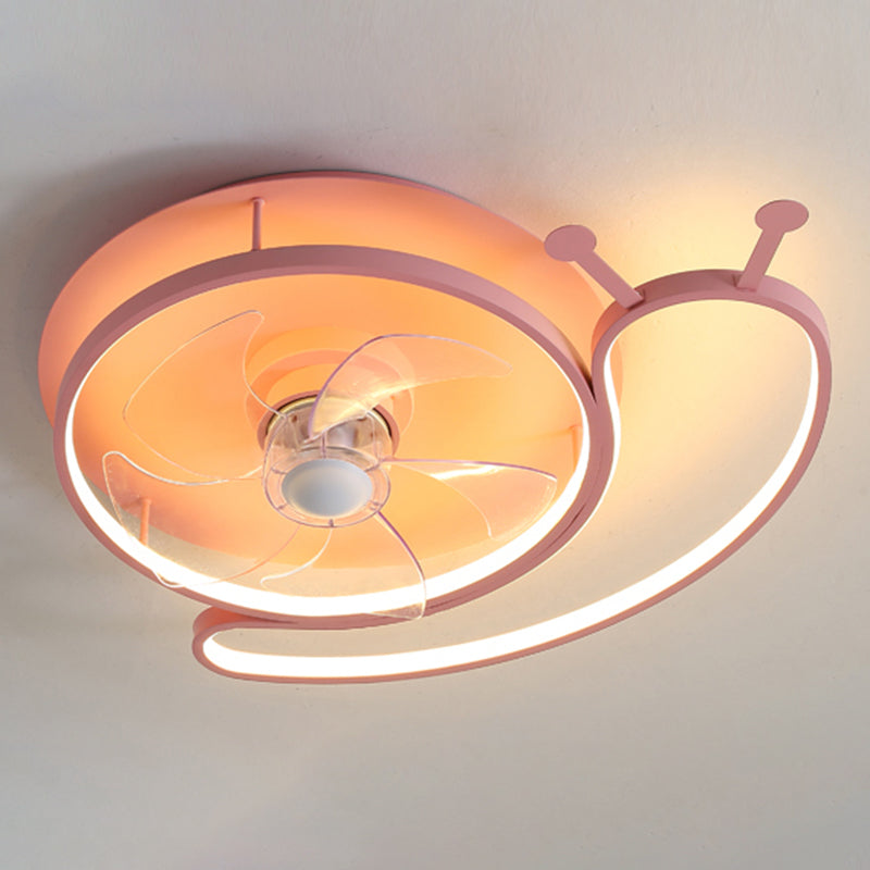 Cartoon Geometric LED Fan Light Fixture Acrylic Kids Bedroom Semi Flush Mount Light in Pink
