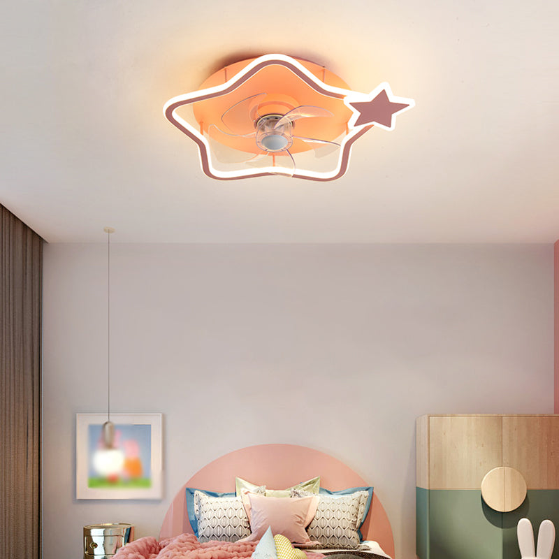 Cartoon Geometric LED Fan Light Fixture Acrylic Kids Bedroom Semi Flush Mount Light in Pink