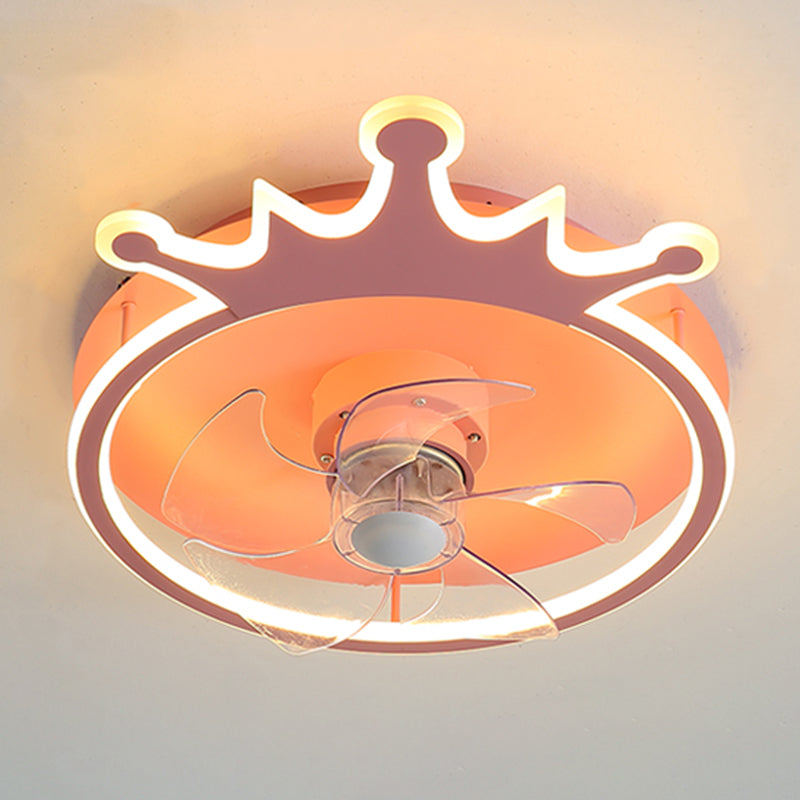 Cartoon Geometric LED Fan Light Fixture Acrylic Kids Bedroom Semi Flush Mount Light in Pink