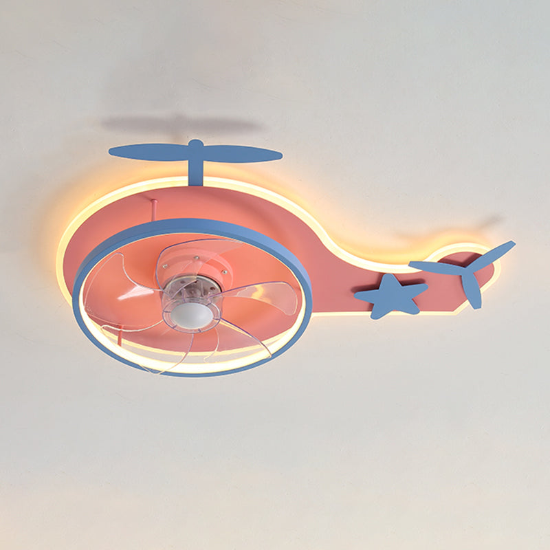 Cartoon Geometric LED Fan Light Fixture Acrylic Kids Bedroom Semi Flush Mount Light in Pink