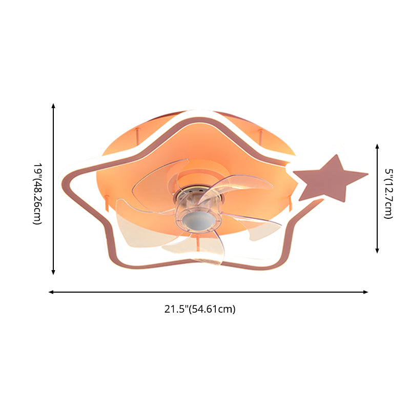 Cartoon Geometric LED Fan Light Fixture Acrylic Kids Bedroom Semi Flush Mount Light in Pink