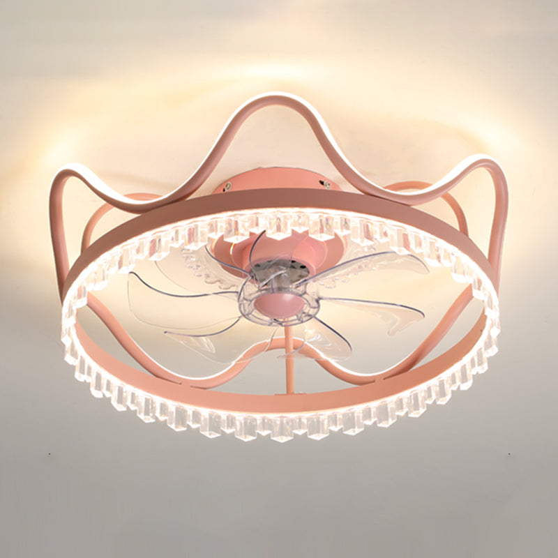 Cartoon Geometric LED Fan Light Fixture Acrylic Kids Bedroom Semi Flush Mount Light in Pink