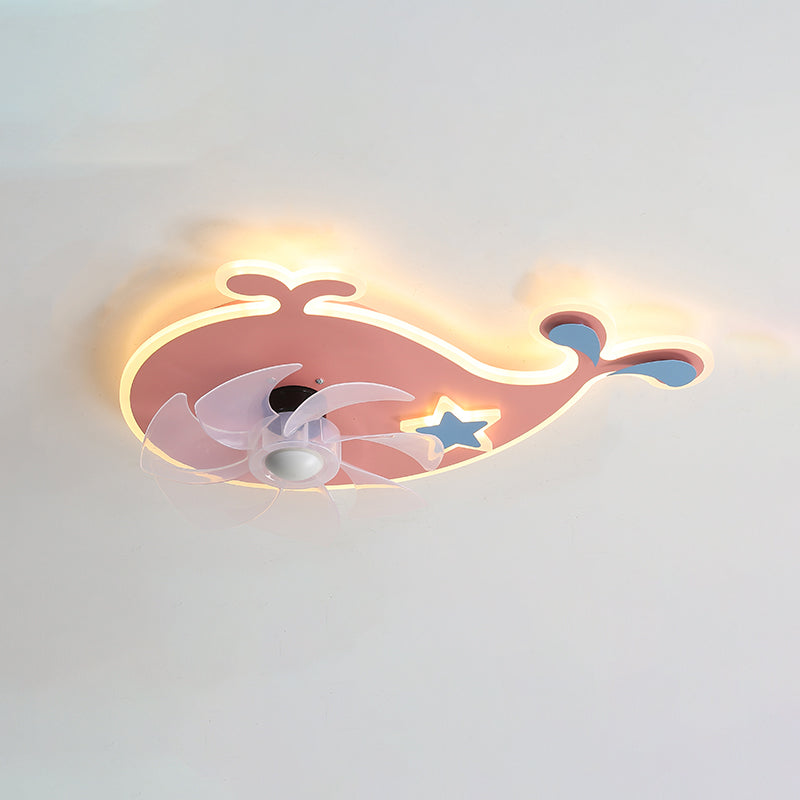 Cartoon Geometric LED Fan Light Fixture Acrylic Kids Bedroom Semi Flush Mount Light in Pink