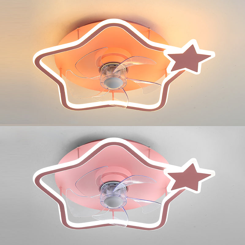 Cartoon Geometric LED Fan Light Fixture Acrylic Kids Bedroom Semi Flush Mount Light in Pink