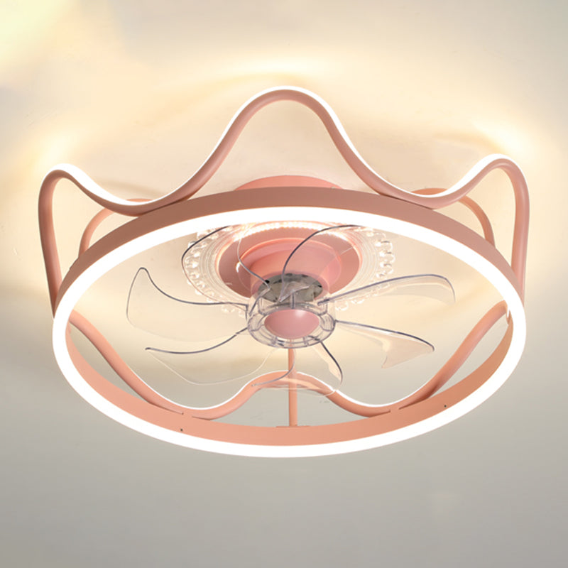 Cartoon Geometric LED Fan Light Fixture Acrylic Kids Bedroom Semi Flush Mount Light in Pink