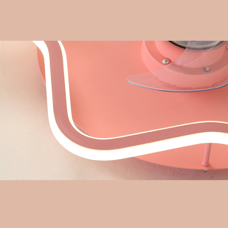 Cartoon Geometric LED Fan Light Fixture Acrylic Kids Bedroom Semi Flush Mount Light in Pink