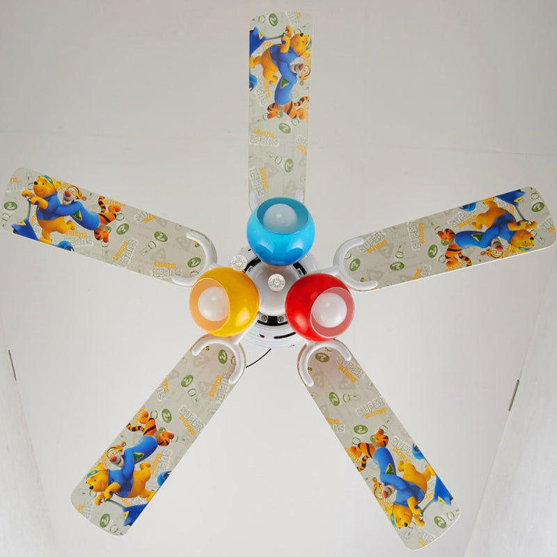 Multicolored Glass Dome Shade Hanging Fan Lamp Macaron 3-Light Red-Yellow-Blue Semi Flush Light