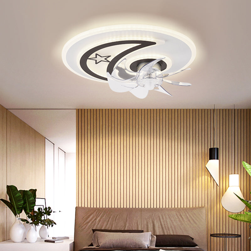 Black and White Disc Shaped Fan Light Minimalist LED Acrylic Semi Flush Mount Lighting