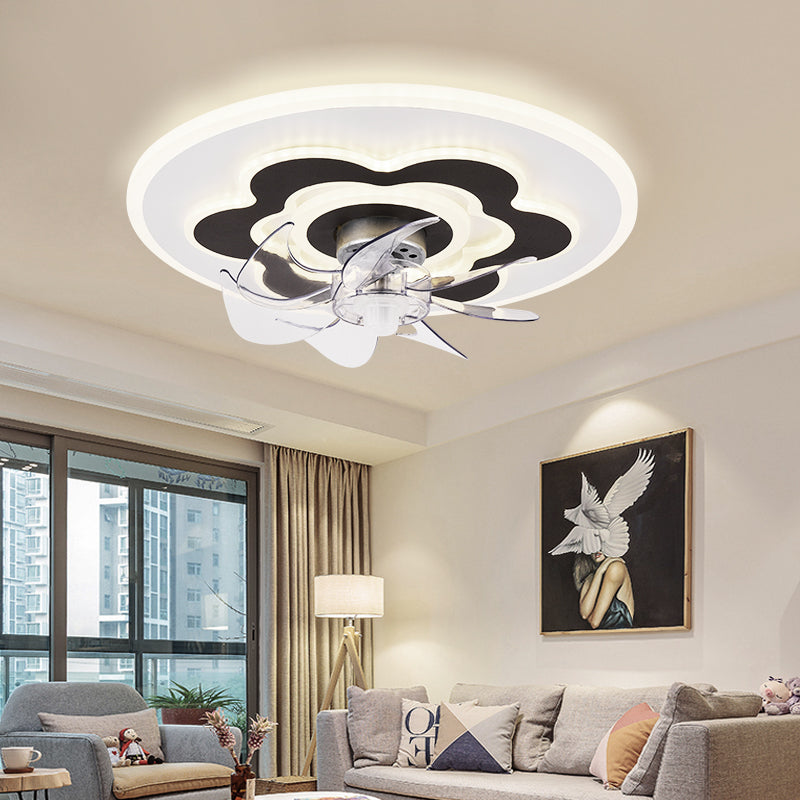 Black and White Disc Shaped Fan Light Minimalist LED Acrylic Semi Flush Mount Lighting