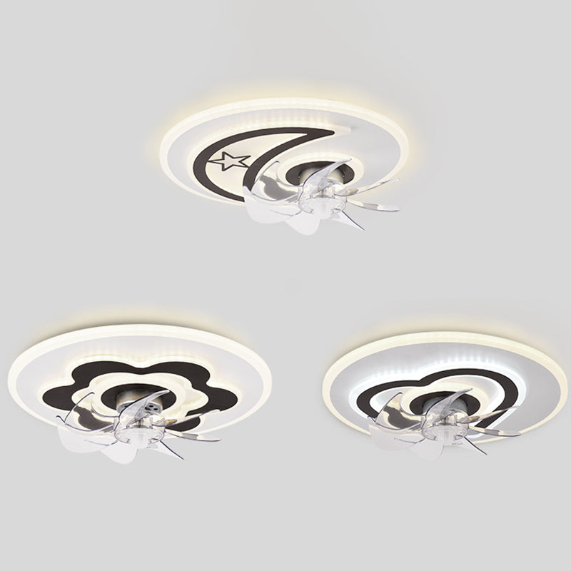 Black and White Disc Shaped Fan Light Minimalist LED Acrylic Semi Flush Mount Lighting