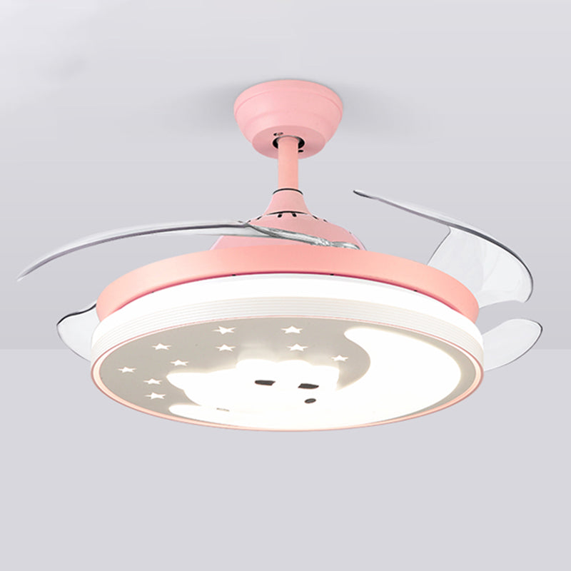 Cartoon Animal Pendant Fan Lighting Acrylic Nursery LED Semi Flush Ceiling Light