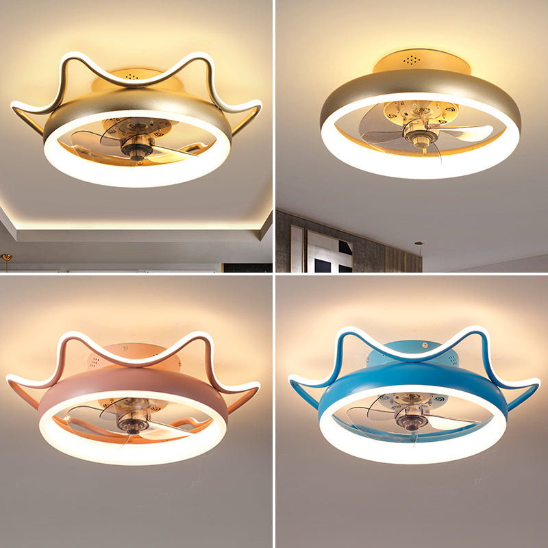 Crown Shaped Metal Flush Mount Fan Lamp Childrens LED Semi Flush Light for Bedroom