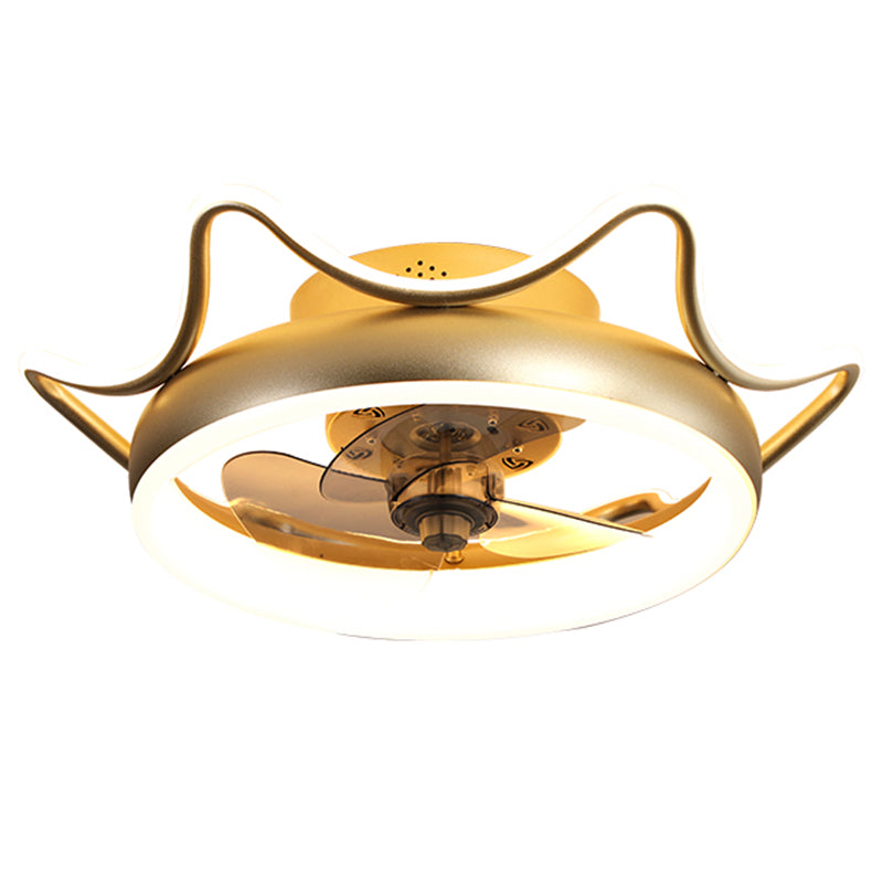 Crown Shaped Metal Flush Mount Fan Lamp Childrens LED Semi Flush Light for Bedroom