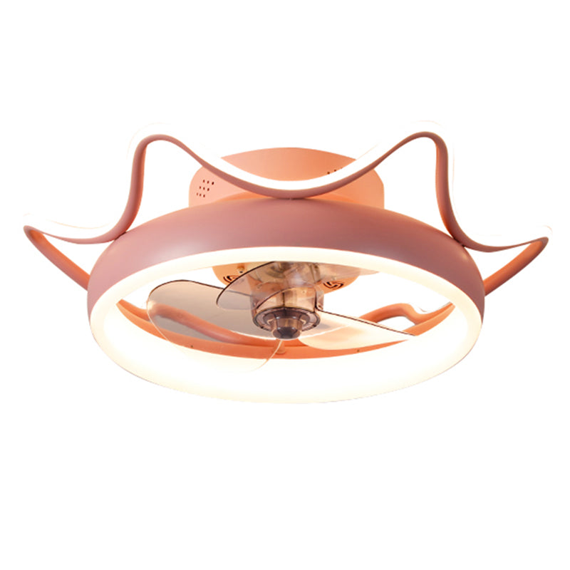 Crown Shaped Metal Flush Mount Fan Lamp Childrens LED Semi Flush Light for Bedroom