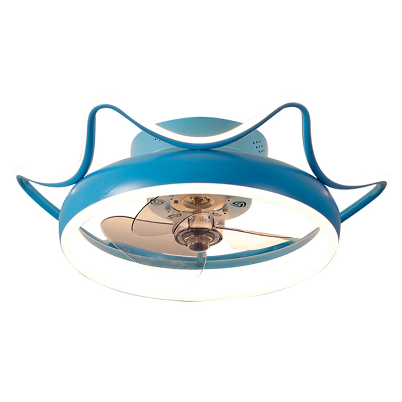 Crown Shaped Metal Flush Mount Fan Lamp Childrens LED Semi Flush Light for Bedroom