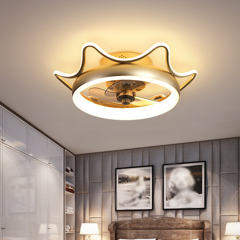 Crown Shaped Metal Flush Mount Fan Lamp Childrens LED Semi Flush Light for Bedroom