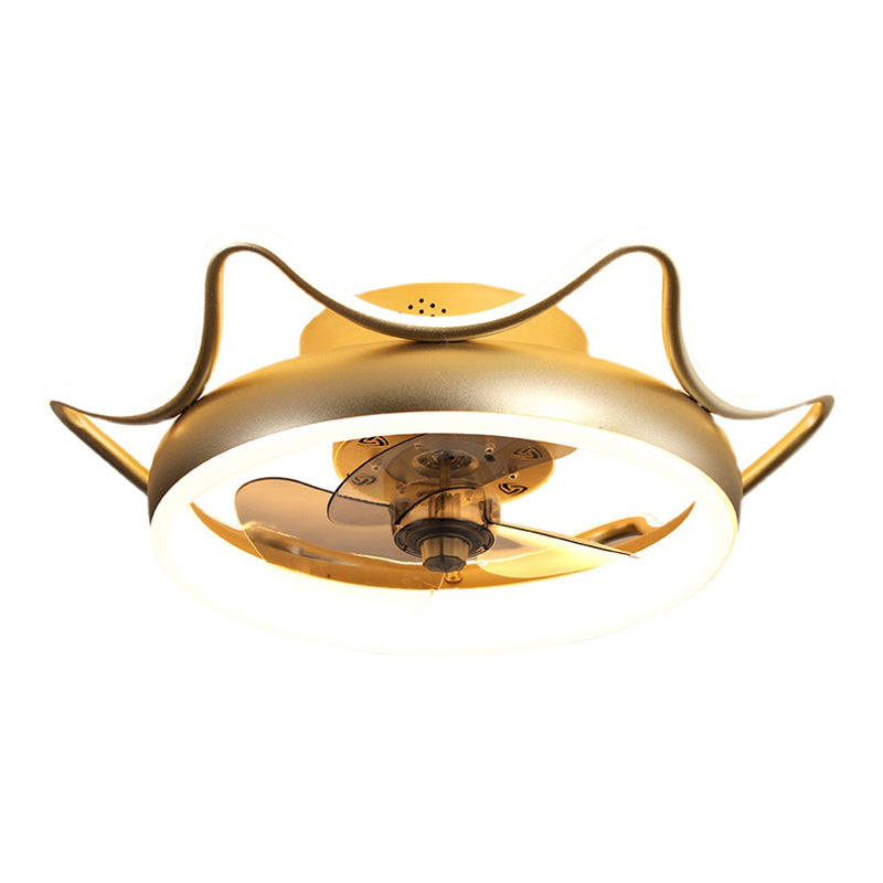 Crown Shaped Metal Flush Mount Fan Lamp Childrens LED Semi Flush Light for Bedroom
