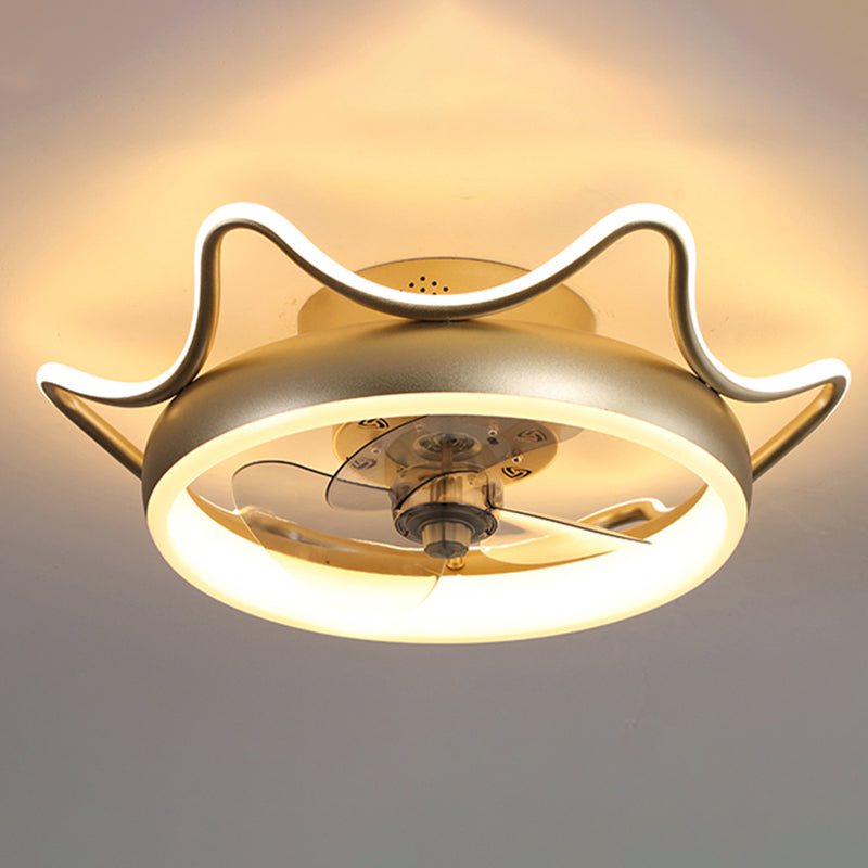 Crown Shaped Metal Flush Mount Fan Lamp Childrens LED Semi Flush Light for Bedroom