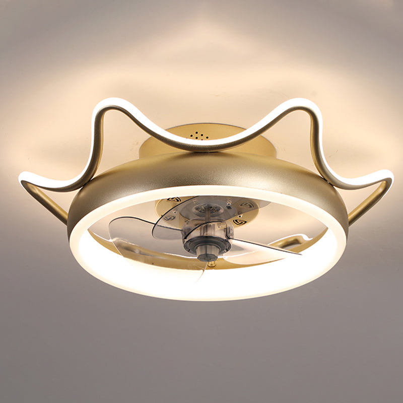Crown Shaped Metal Flush Mount Fan Lamp Childrens LED Semi Flush Light for Bedroom