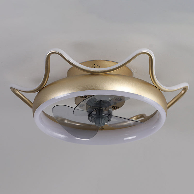 Crown Shaped Metal Flush Mount Fan Lamp Childrens LED Semi Flush Light for Bedroom