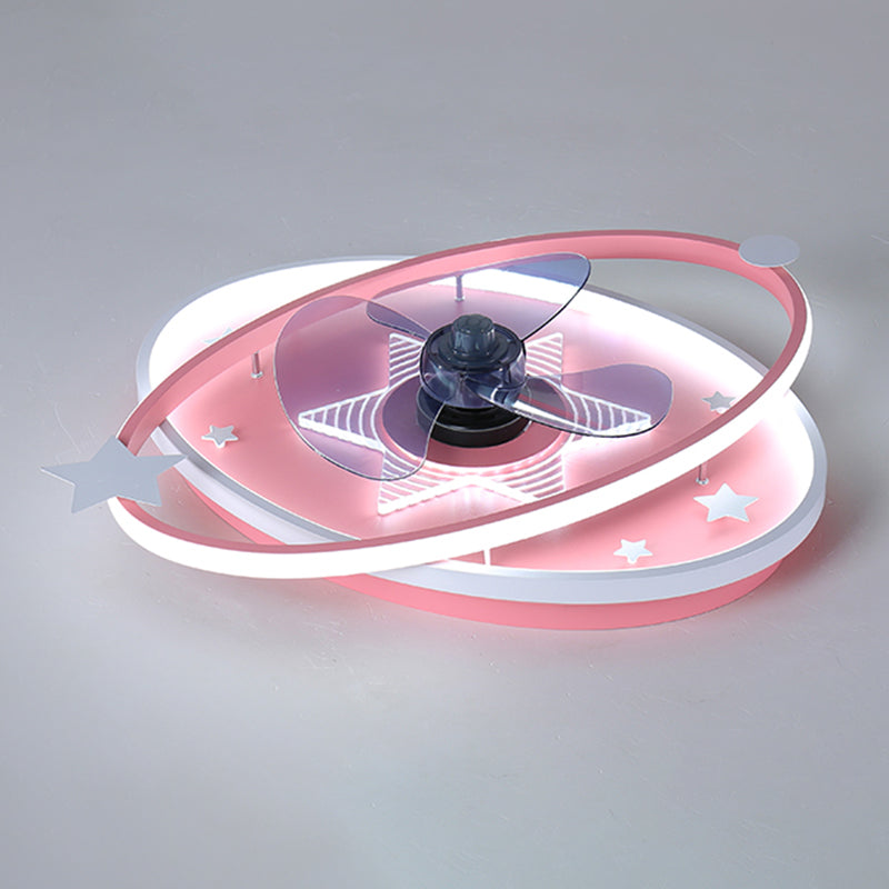 Oval Semi Flush Ceiling Light Kids Metal Bedroom LED Ceiling Fan Lamp Fixture