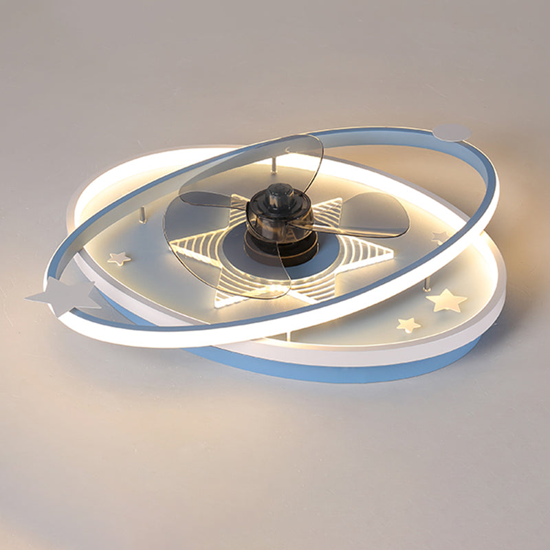 Oval Semi Flush Ceiling Light Kids Metal Bedroom LED Ceiling Fan Lamp Fixture