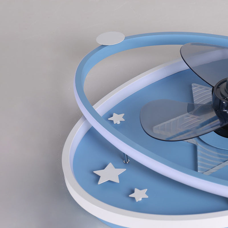 Oval Semi Flush Ceiling Light Kids Metal Bedroom LED Ceiling Fan Lamp Fixture