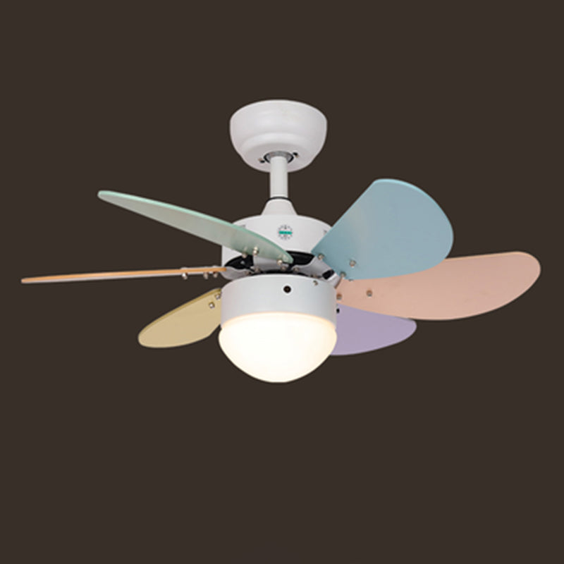 Macaron LED Pendant Fan Lamp Domed 6-Blade Semi Flush Light with White Glass Shade