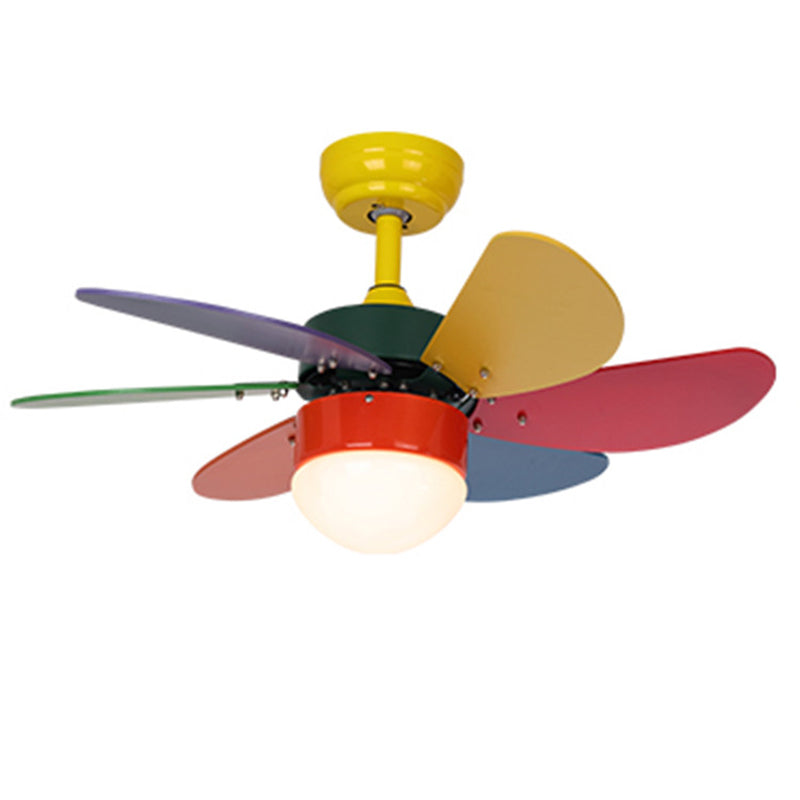 Macaron LED Pendant Fan Lamp Domed 6-Blade Semi Flush Light with White Glass Shade