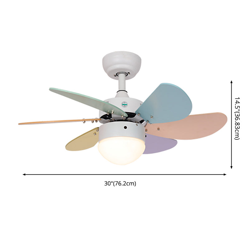 Macaron LED Pendant Fan Lamp Domed 6-Blade Semi Flush Light with White Glass Shade
