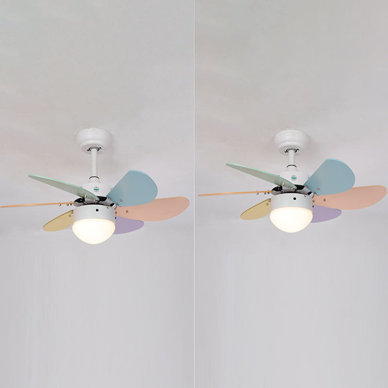 Macaron LED Pendant Fan Lamp Domed 6-Blade Semi Flush Light with White Glass Shade