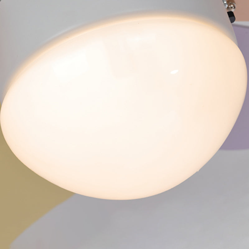 Macaron LED Pendant Fan Lamp Domed 6-Blade Semi Flush Light with White Glass Shade