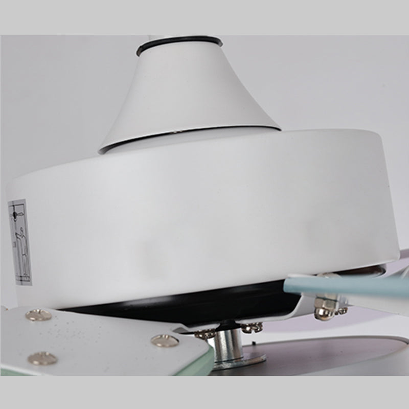 Macaron LED Pendant Fan Lamp Domed 6-Blade Semi Flush Light with White Glass Shade