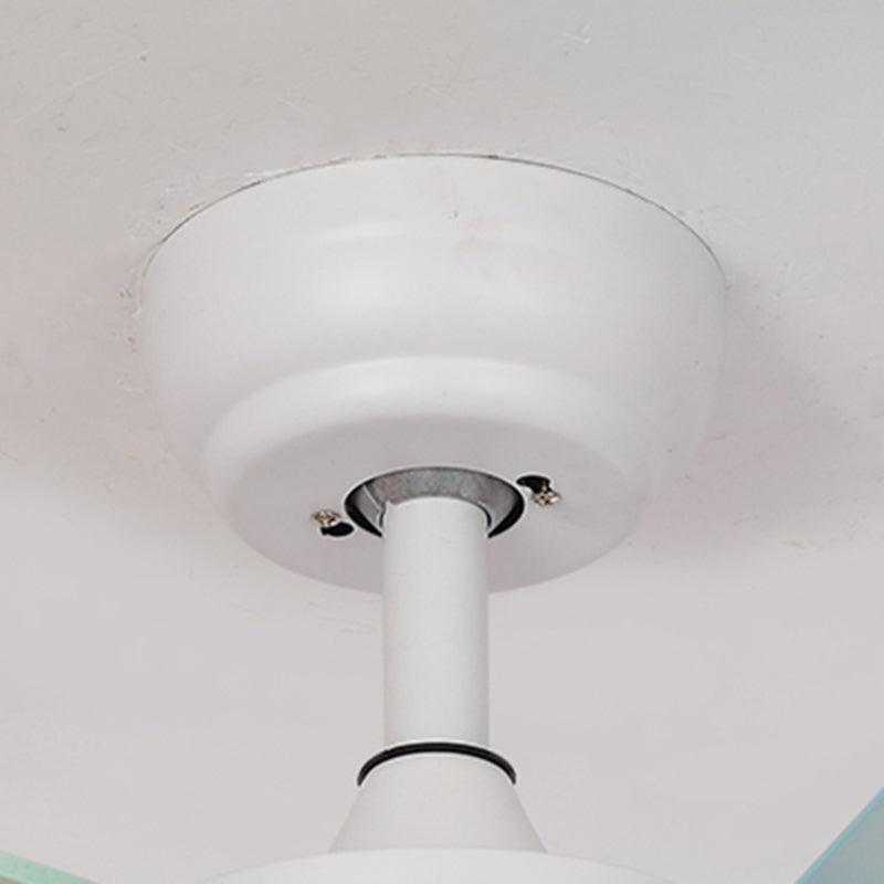 Macaron LED Pendant Fan Lamp Domed 6-Blade Semi Flush Light with White Glass Shade