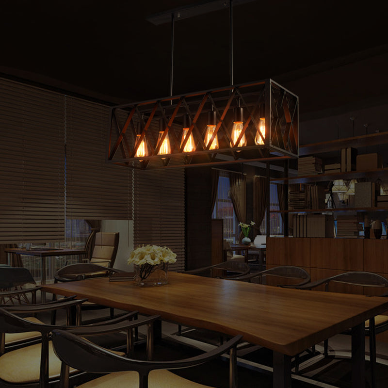 Rettangle Island Lampadella luci industriali di illuminazione del lampadario in metallo per tavolo da pranzo
